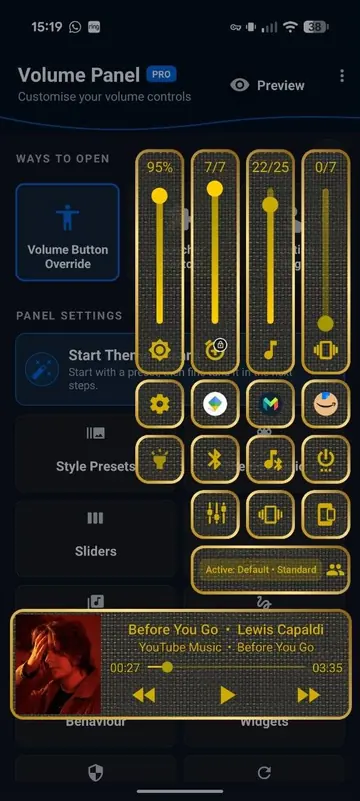 Amp 2026 gold textured Volume Control Panel preset preview